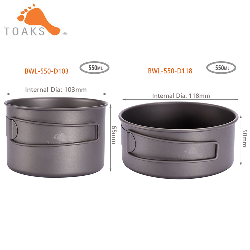 Outdoor Camping Cooking Equipment - TOAKS BWL-550 Camping Titanium Bowl with