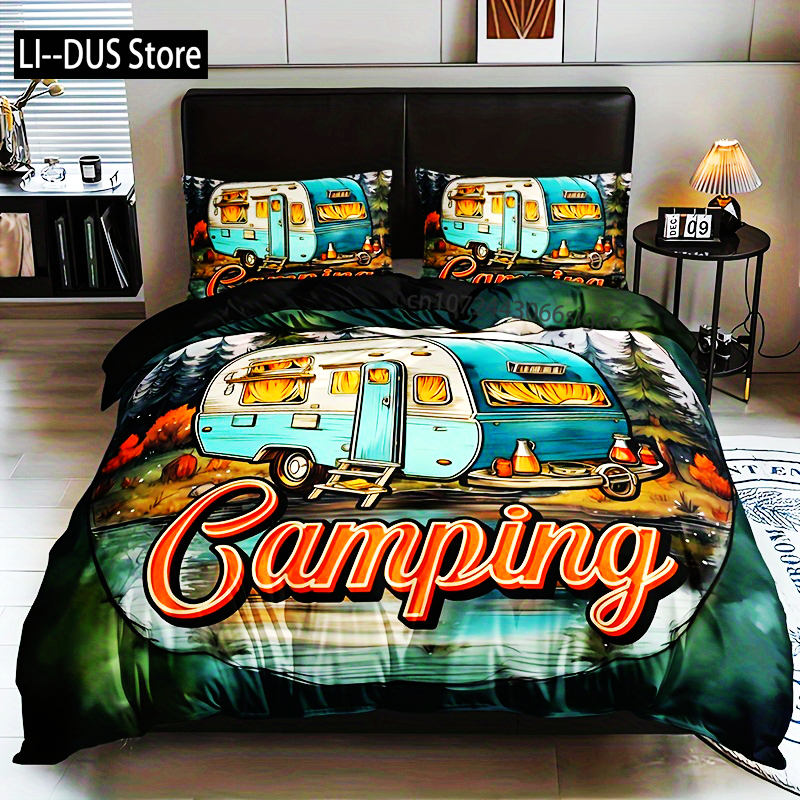 Outdoor Camping Outfit - Camping Car Letter Print Bedding Set: