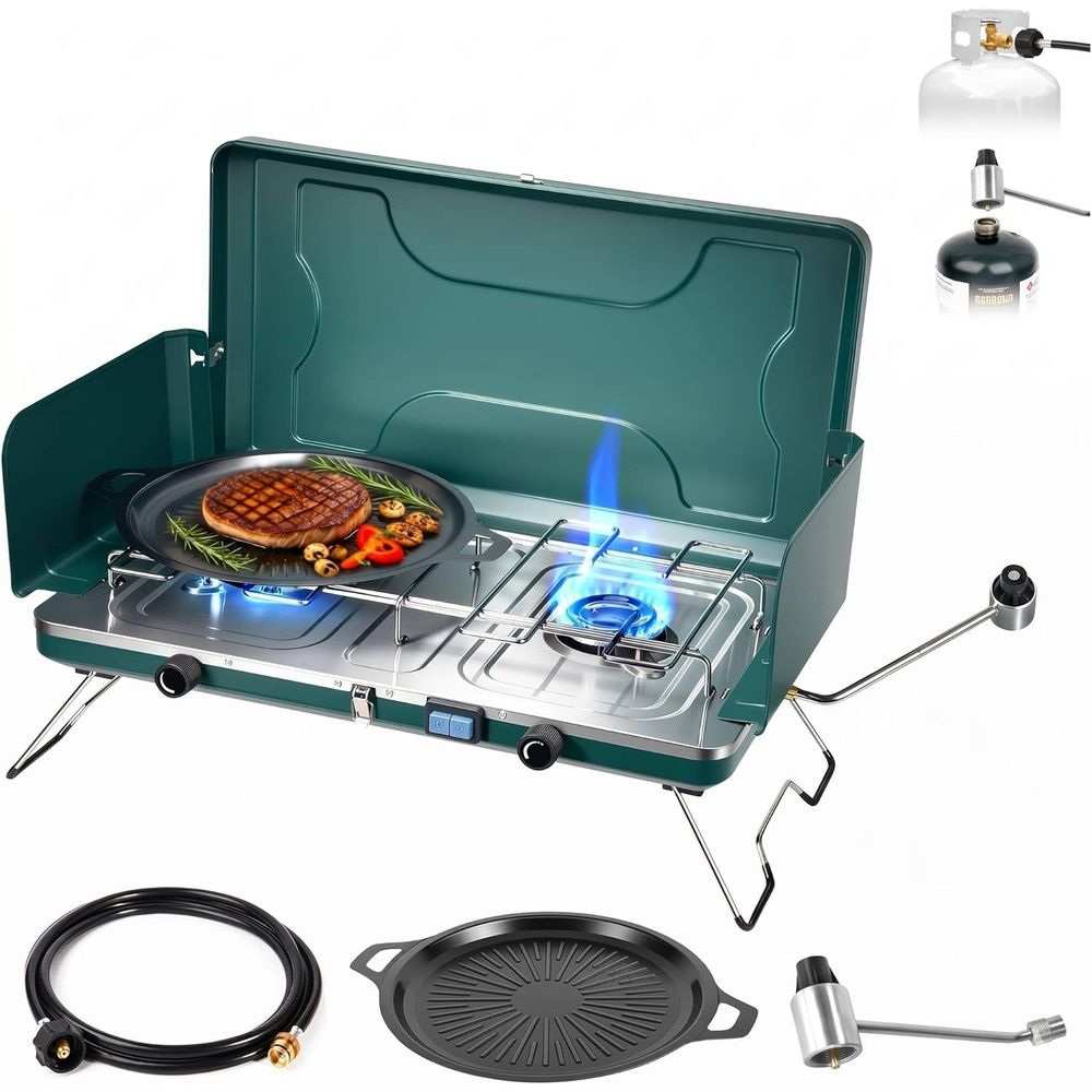 Outdoor Camping Burner - Portable 20,000 BTU Dual Burner Propane