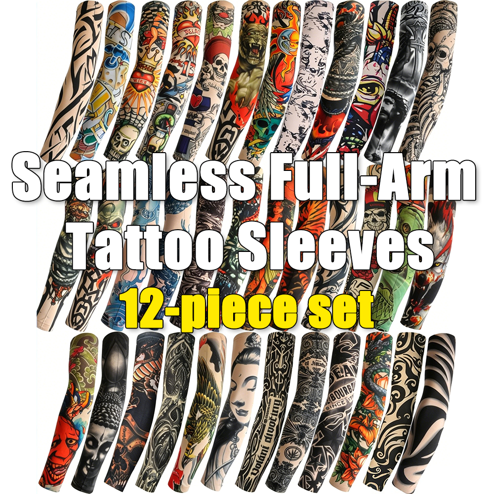 Outdoor Camping Outfit - (12-Piece Set)Seamless Full-Arm Tattoo Sleeves,Outdoor Cycling