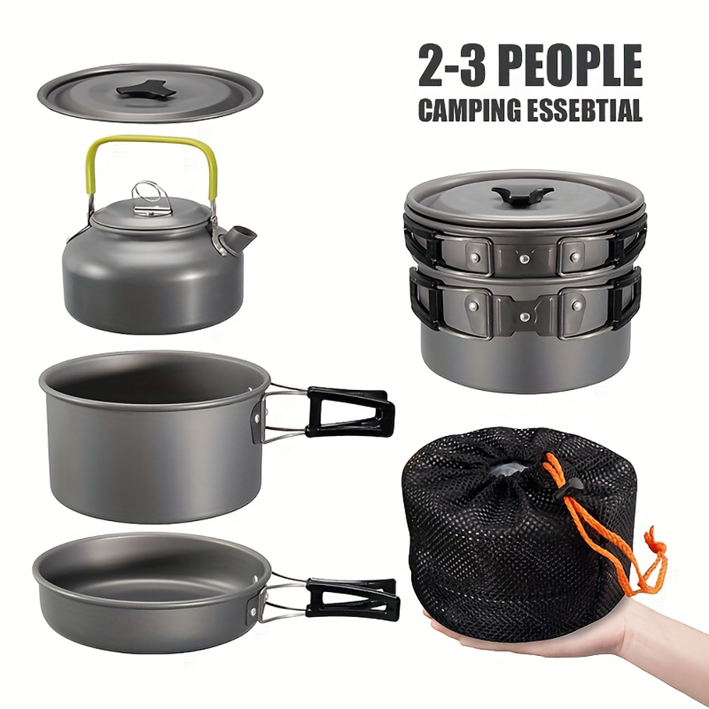 Outdoor Camping Cooking Equipment - Outdoor camping cookware set made of